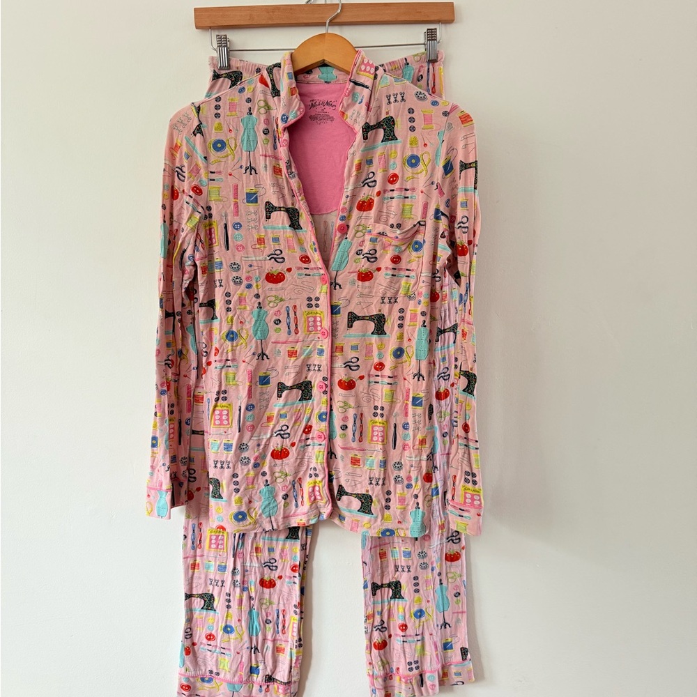Nick & Nora Pink Sewing Seamstress Sleepwear Pajama Set PJs Cotton Size XS